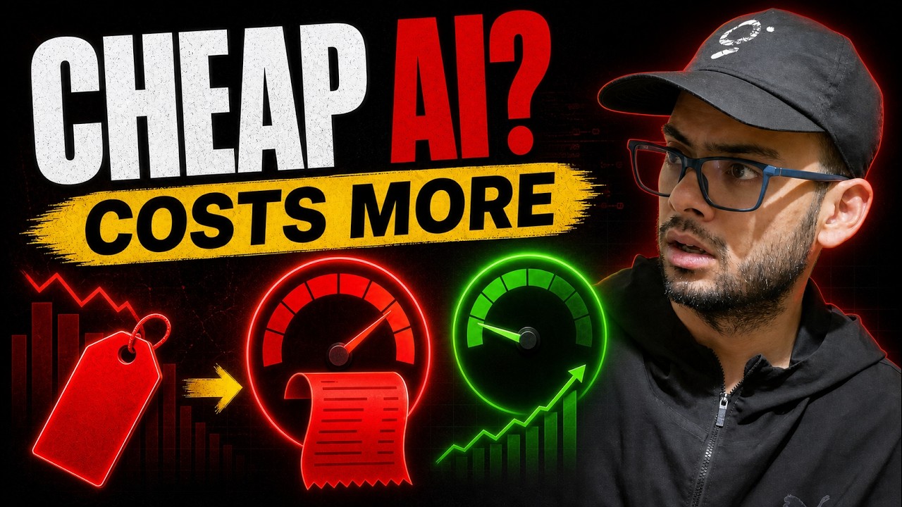 Thumbnail: "Cheap AI? Costs more" with pricing gauges and Pranav on the right